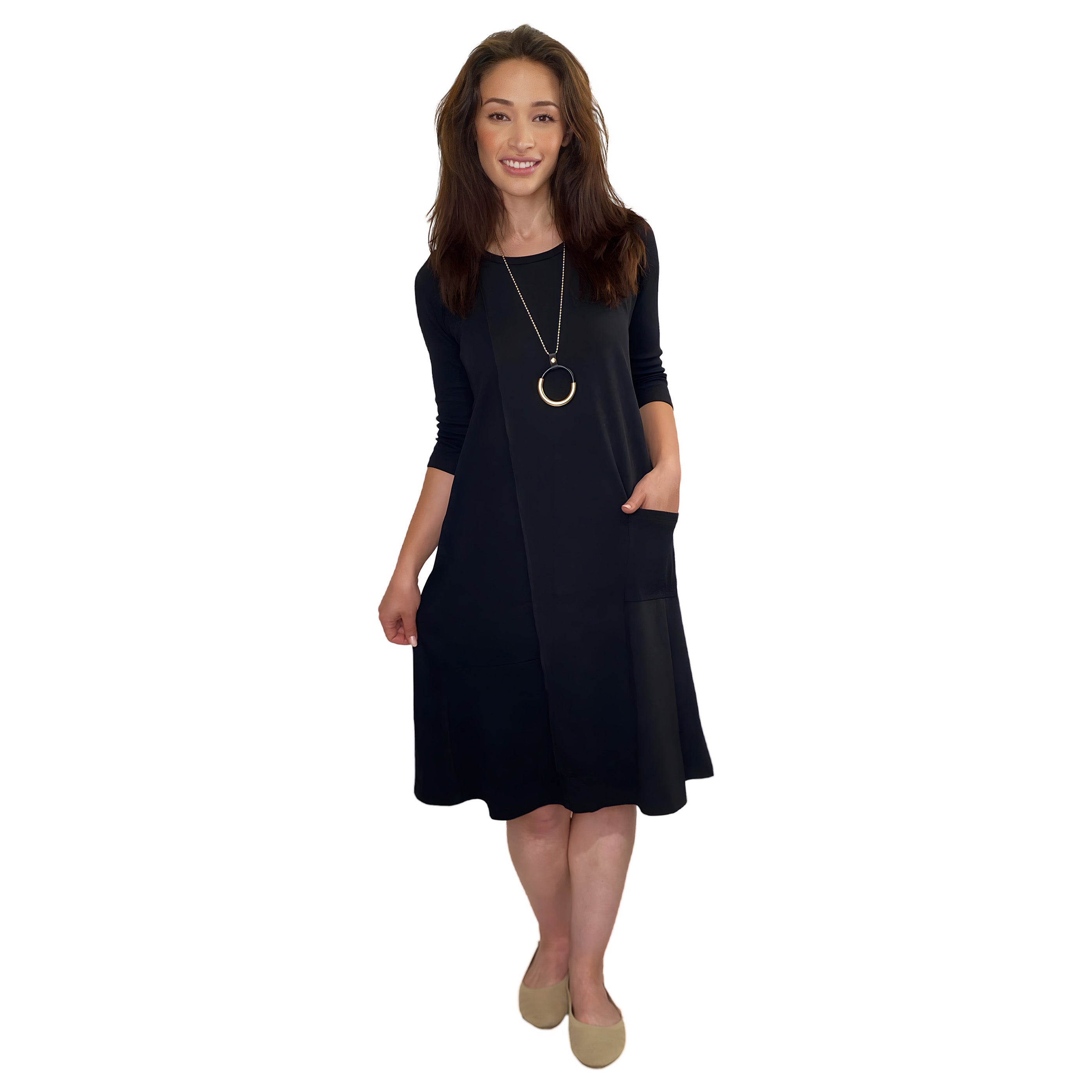 Classic 100% Cotton A-Line Dress with 3/4 Sleeves by Kosher Casual USA