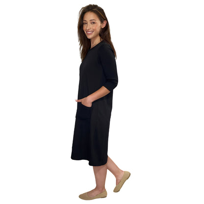 Classic 100% Cotton A-Line Dress with 3/4 Sleeves by Kosher Casual USA