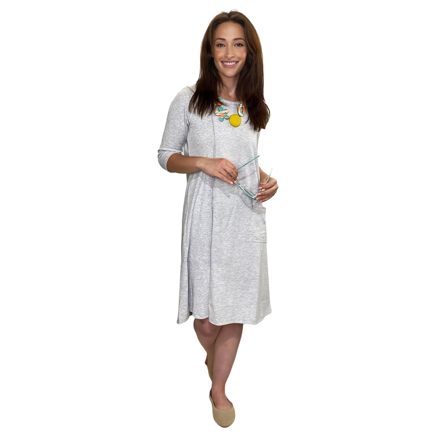 Classic 100% Cotton A-Line Dress with 3/4 Sleeves by Kosher Casual USA