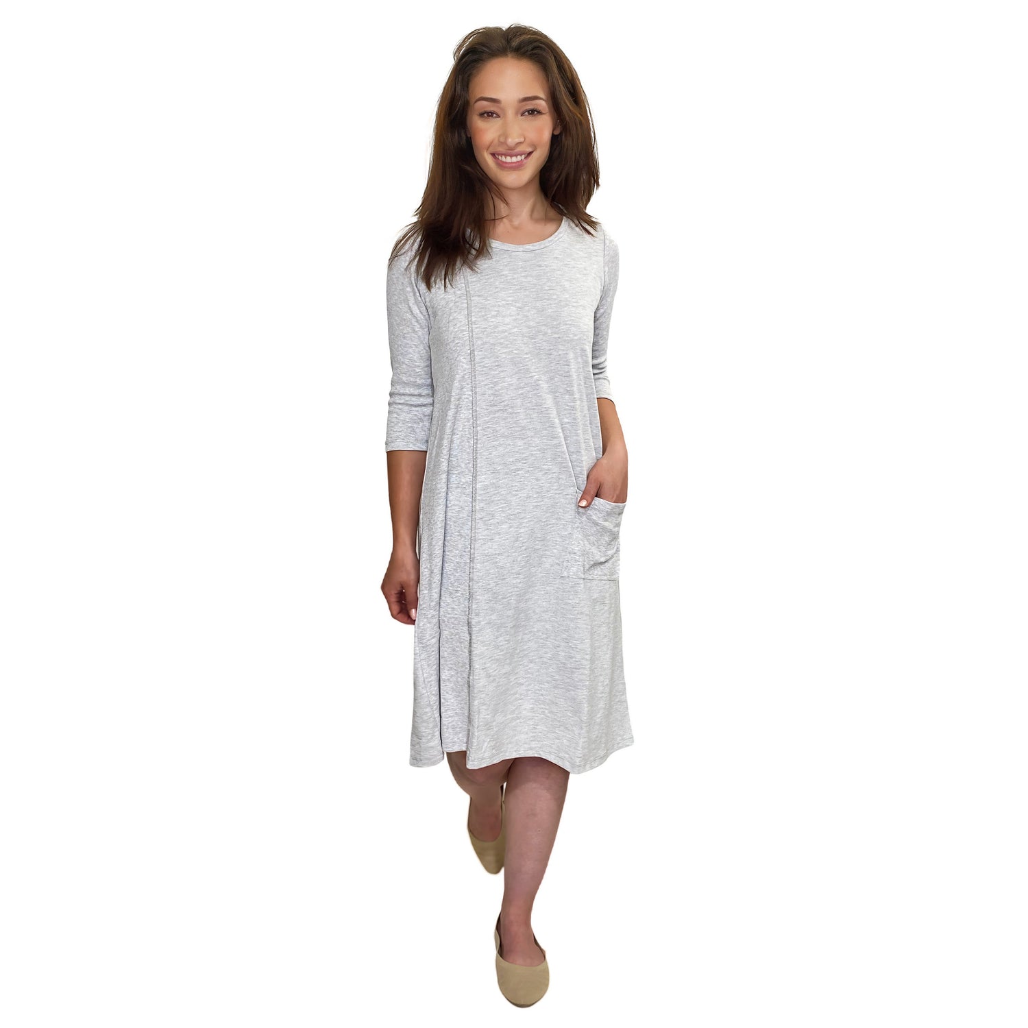 Classic 100% Cotton A-Line Dress with 3/4 Sleeves by Kosher Casual USA