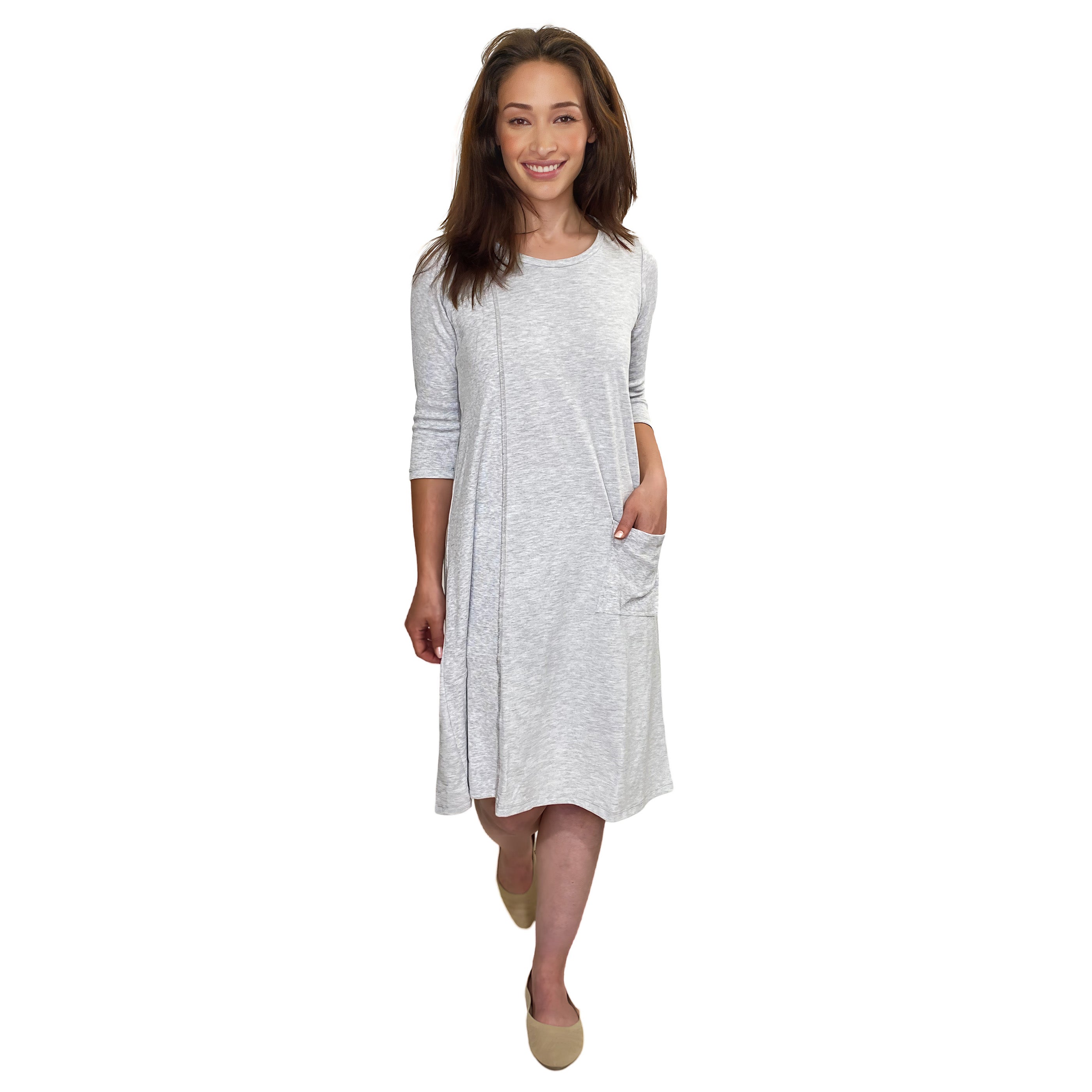 Classic 100% Cotton A-Line Dress with 3/4 Sleeves by Kosher Casual USA