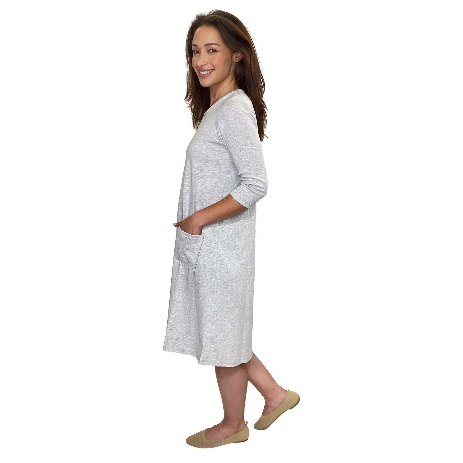 Classic 100% Cotton A-Line Dress with 3/4 Sleeves by Kosher Casual USA