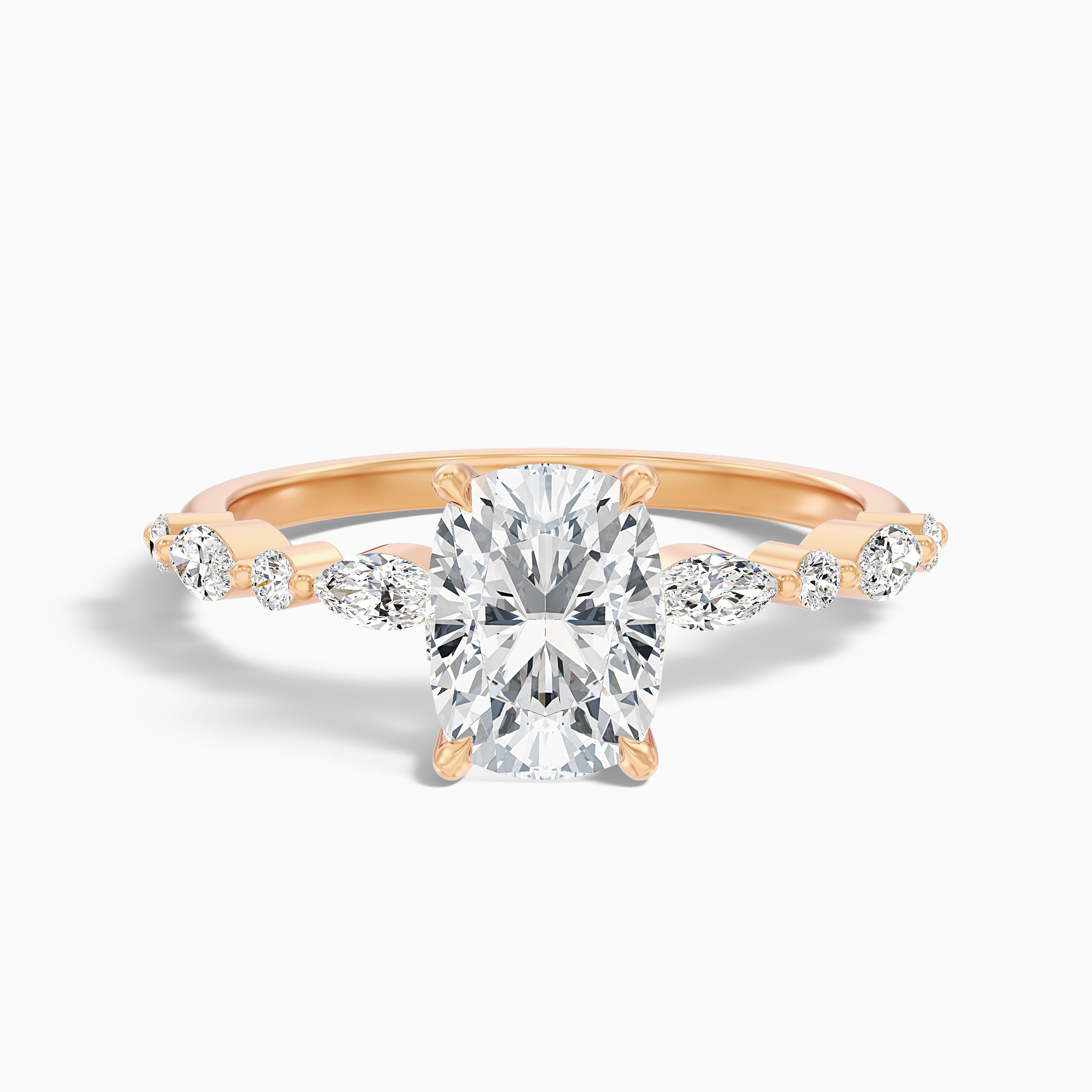 Joyee 1 Carat Elongated Cushion Cut Hidden Halo Moissanite Diamond Ring in 14k Yellow Gold