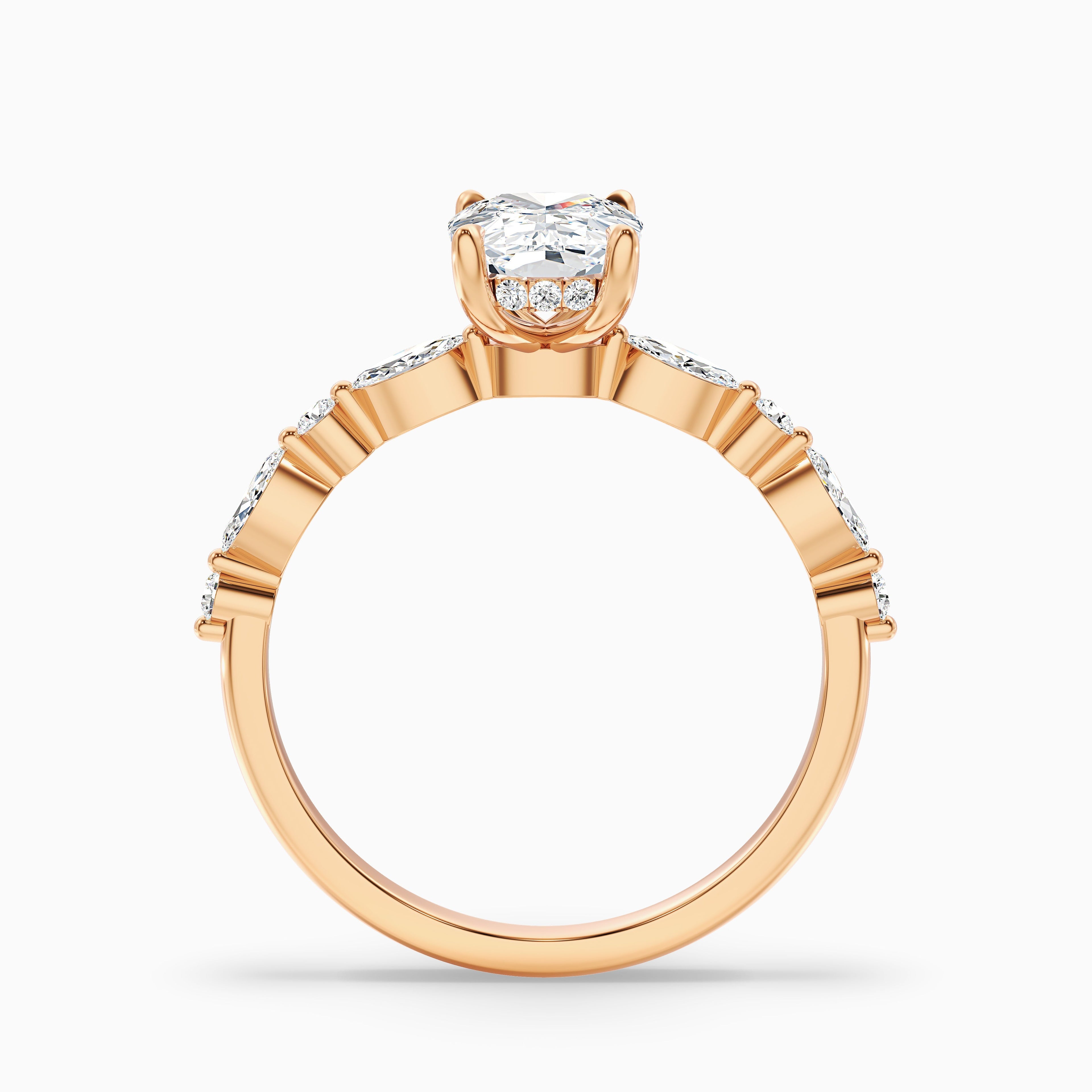 Joyee 3 Carat Elongated Cushion Cut Hidden Halo Moissanite Diamond Ring in 18k Rose Gold