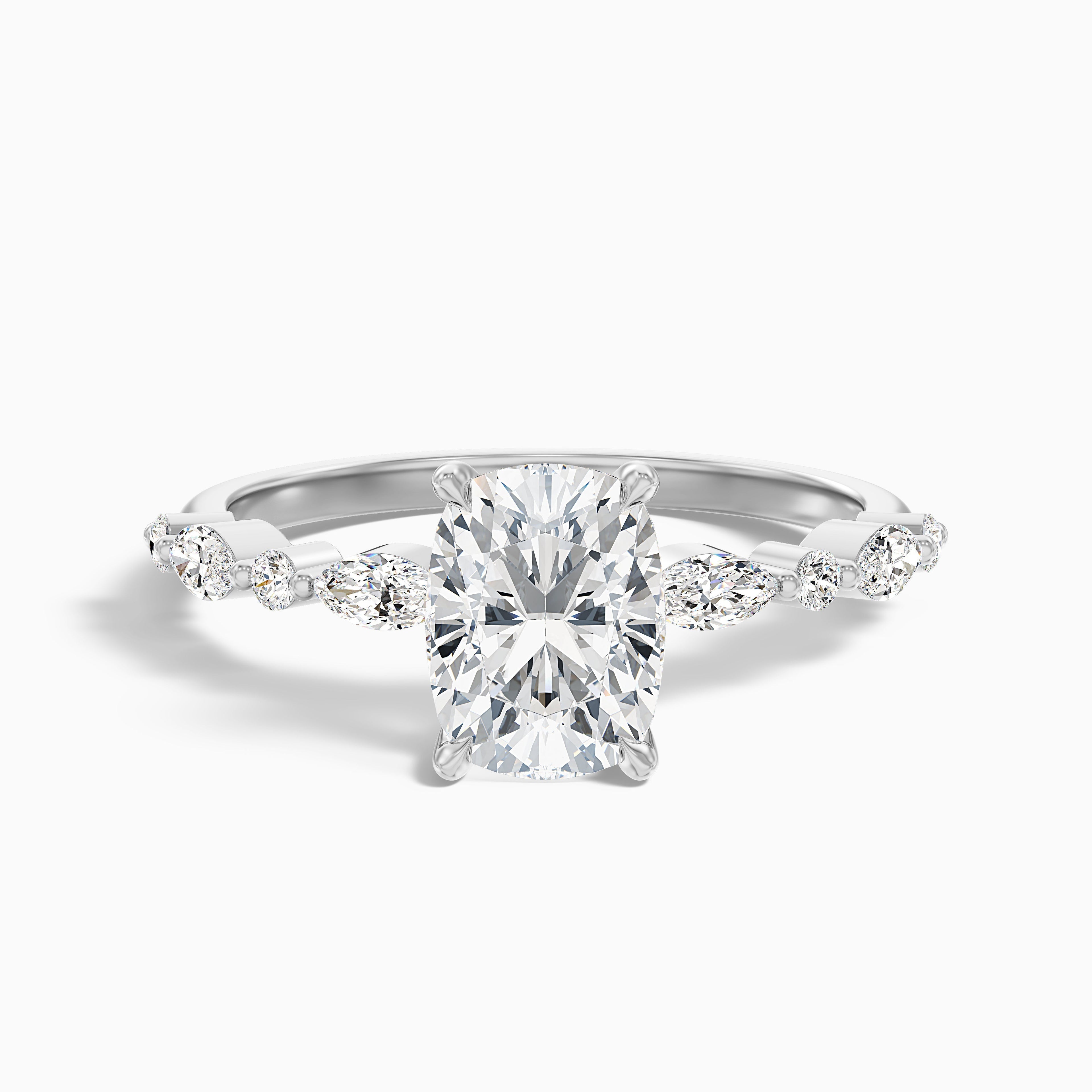 Joyee 1.5 Carat Elongated Cushion Cut Hidden Halo Moissanite Diamond Ring in 18k Rose Gold