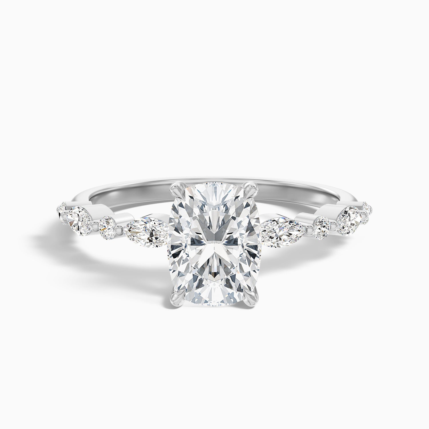 Joyee 4.5 Carat Elongated Cushion Cut Hidden Halo Moissanite Diamond Ring in 925 Sterling Silver