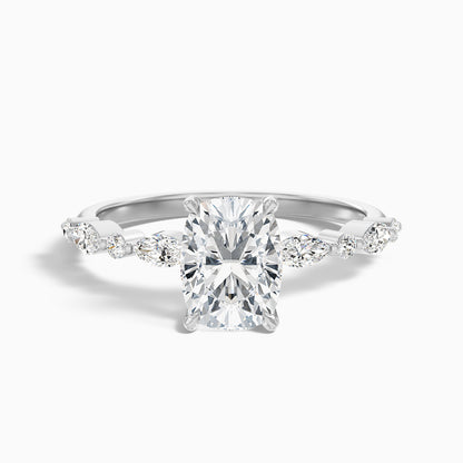 Joyee 1 Carat Elongated Cushion Cut Hidden Halo Moissanite Diamond Ring in 18k Yellow Gold