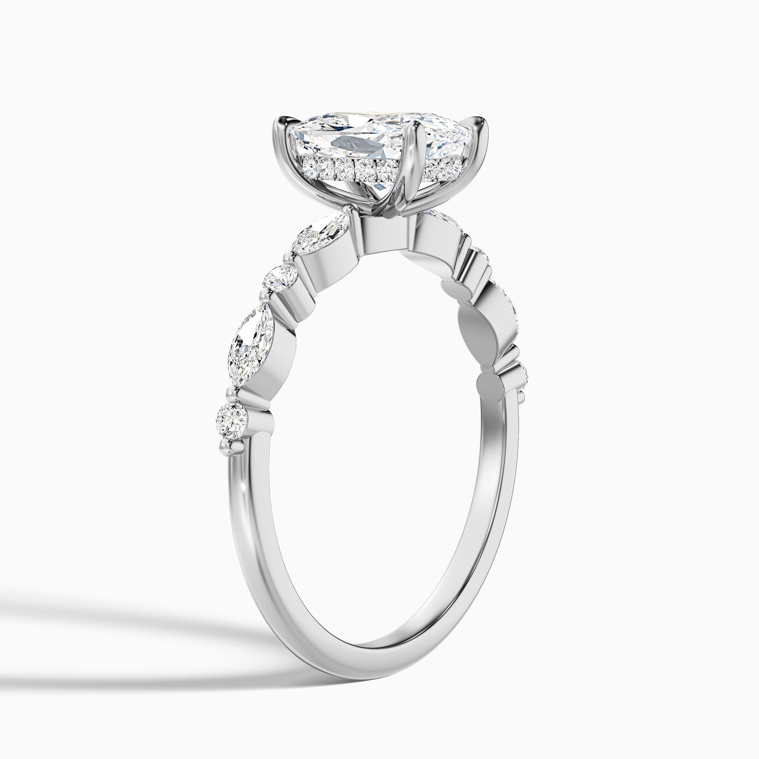 Joyee 4 Carat Elongated Cushion Cut Hidden Halo Moissanite Diamond Ring in 925 Sterling Silver