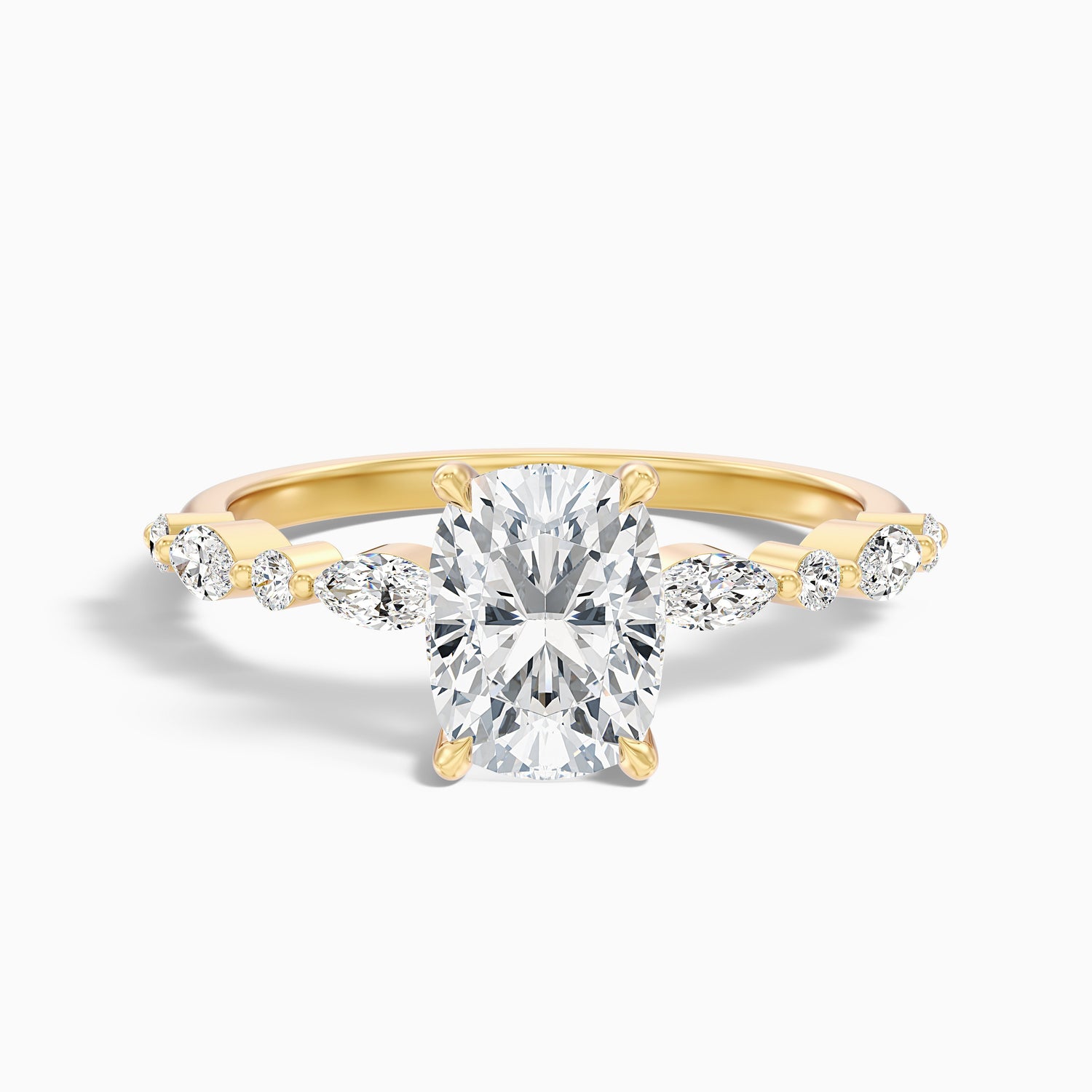 Joyee 5.5 Carat Elongated Cushion Cut Hidden Halo Moissanite Diamond Ring in 14k Rose Gold