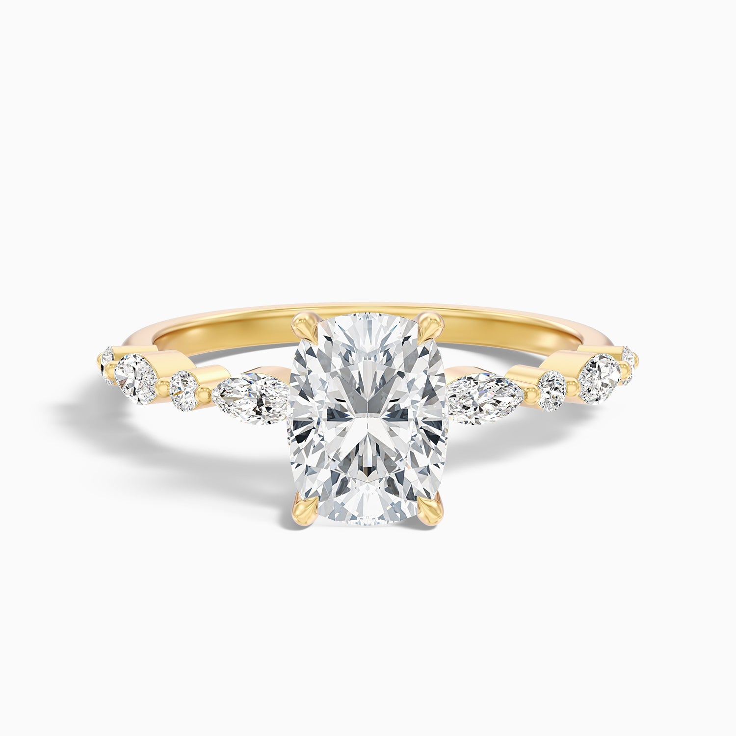 Joyee 4.5 Carat Elongated Cushion Cut Hidden Halo Moissanite Diamond Ring in 925 Sterling Silver