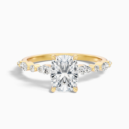 Joyee 2.5 Carat Elongated Cushion Cut Hidden Halo Moissanite Diamond Ring in 18k Yellow Gold