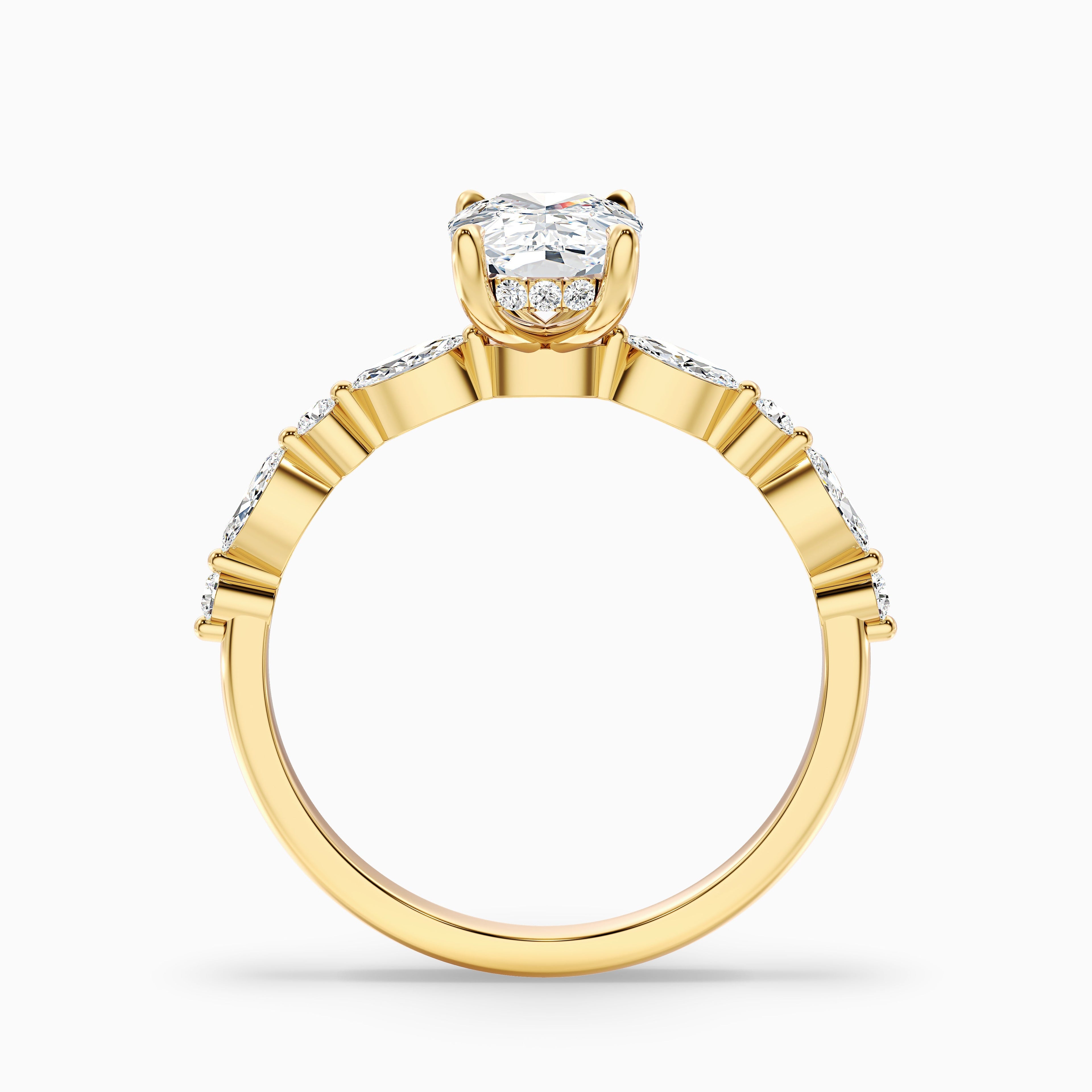 Joyee 1 Carat Elongated Cushion Cut Hidden Halo Moissanite Diamond Ring in 14k Yellow Gold