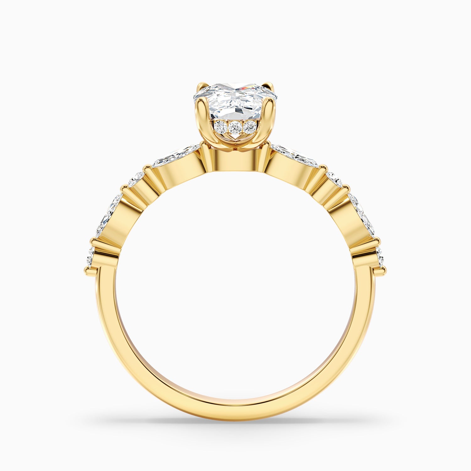 Joyee 4 Carat Elongated Cushion Cut Hidden Halo Moissanite Diamond Ring in 18k Yellow Gold