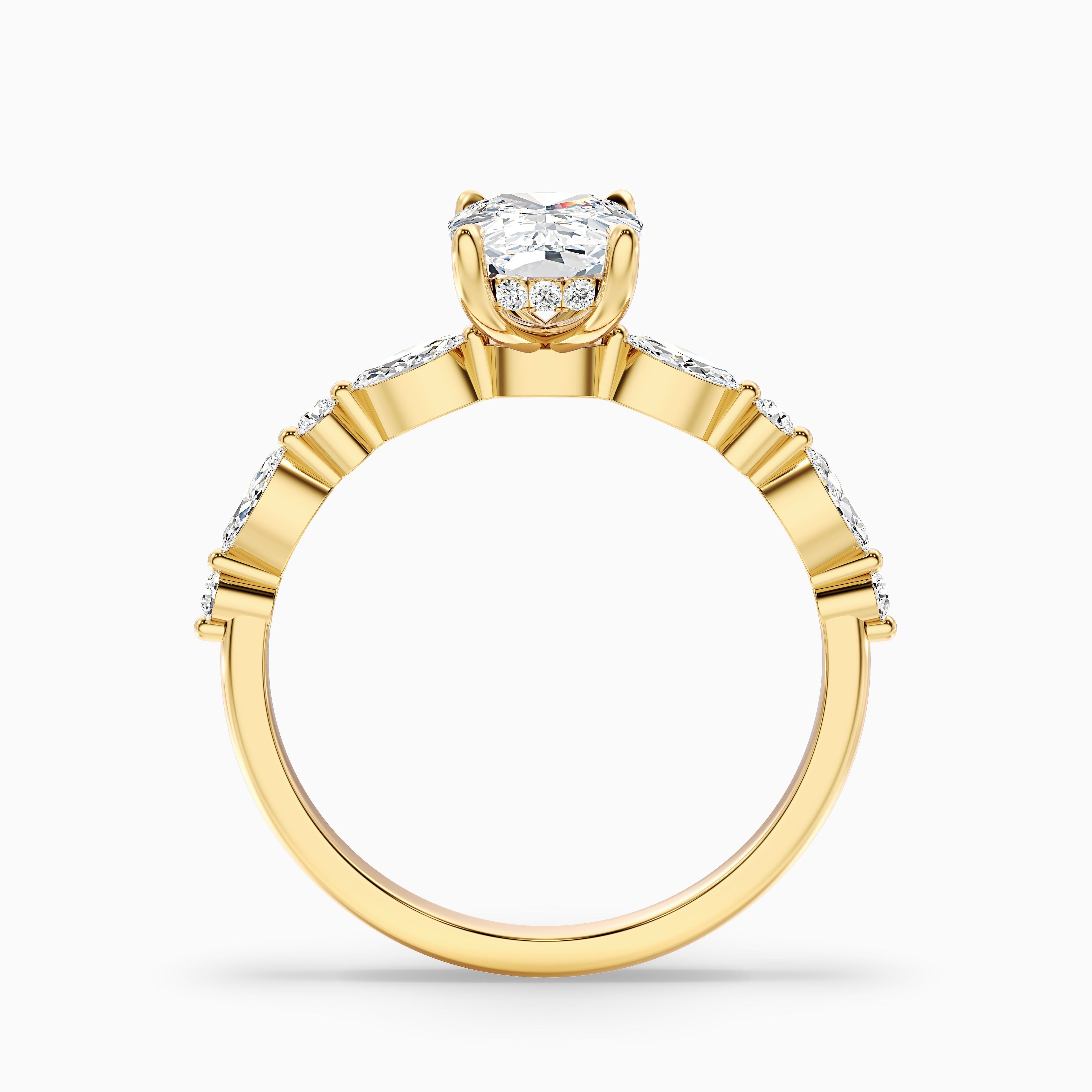 Joyee 5 Carat Elongated Cushion Cut Hidden Halo Moissanite Diamond Ring in 925 Sterling Silver