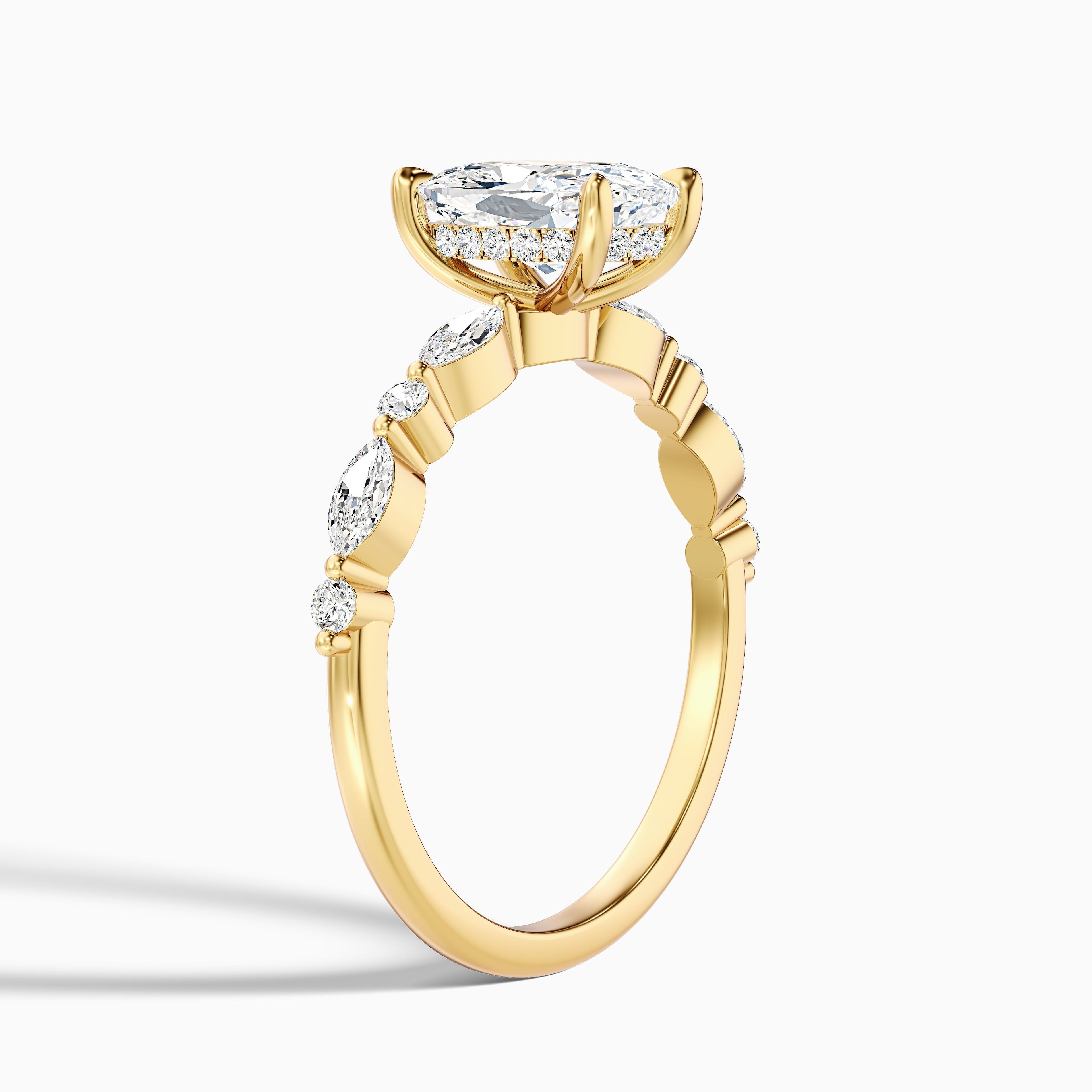 Joyee 4.5 Carat Elongated Cushion Cut Hidden Halo Moissanite Diamond Ring in 925 Sterling Silver