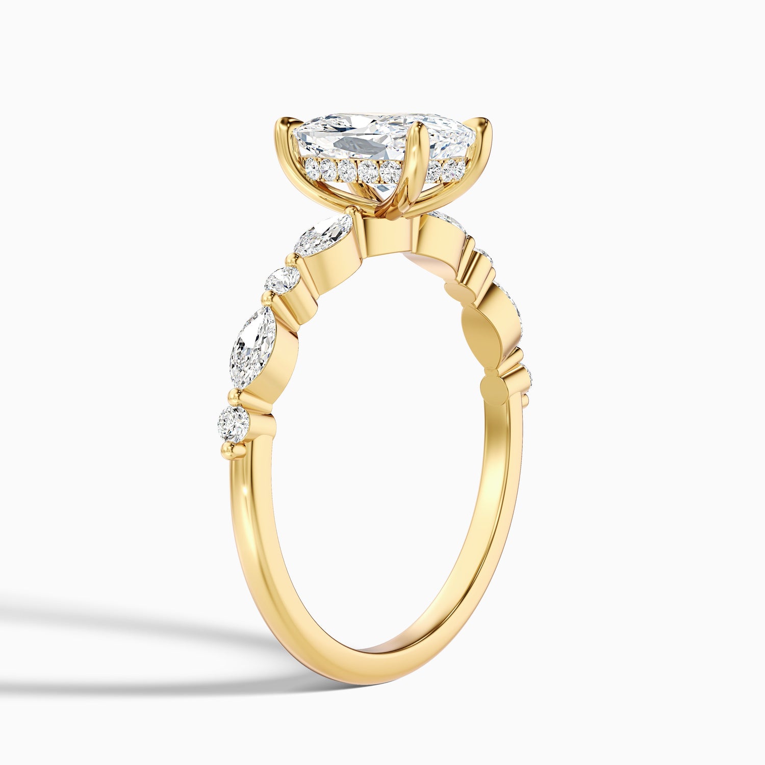 Joyee 2.5 Carat Elongated Cushion Cut Hidden Halo Moissanite Diamond Ring in 18k White Gold