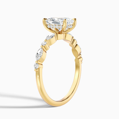 Joyee 5 Carat Elongated Cushion Cut Hidden Halo Lab Grown Diamond Ring in 10k Yellow Gold