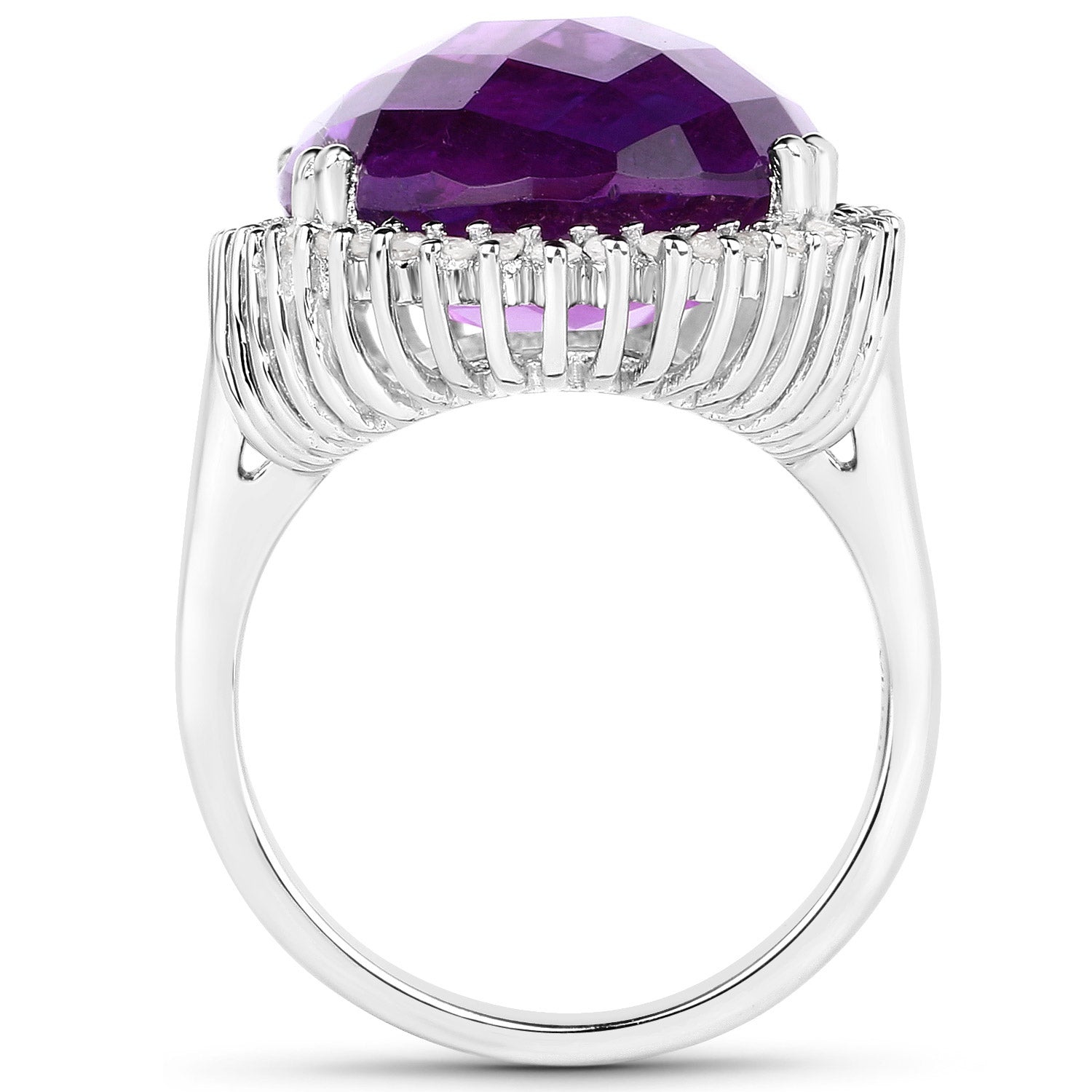 14.90 Carat Genuine Amethyst and White Diamond .925 Sterling Silver Ring by Bids.com