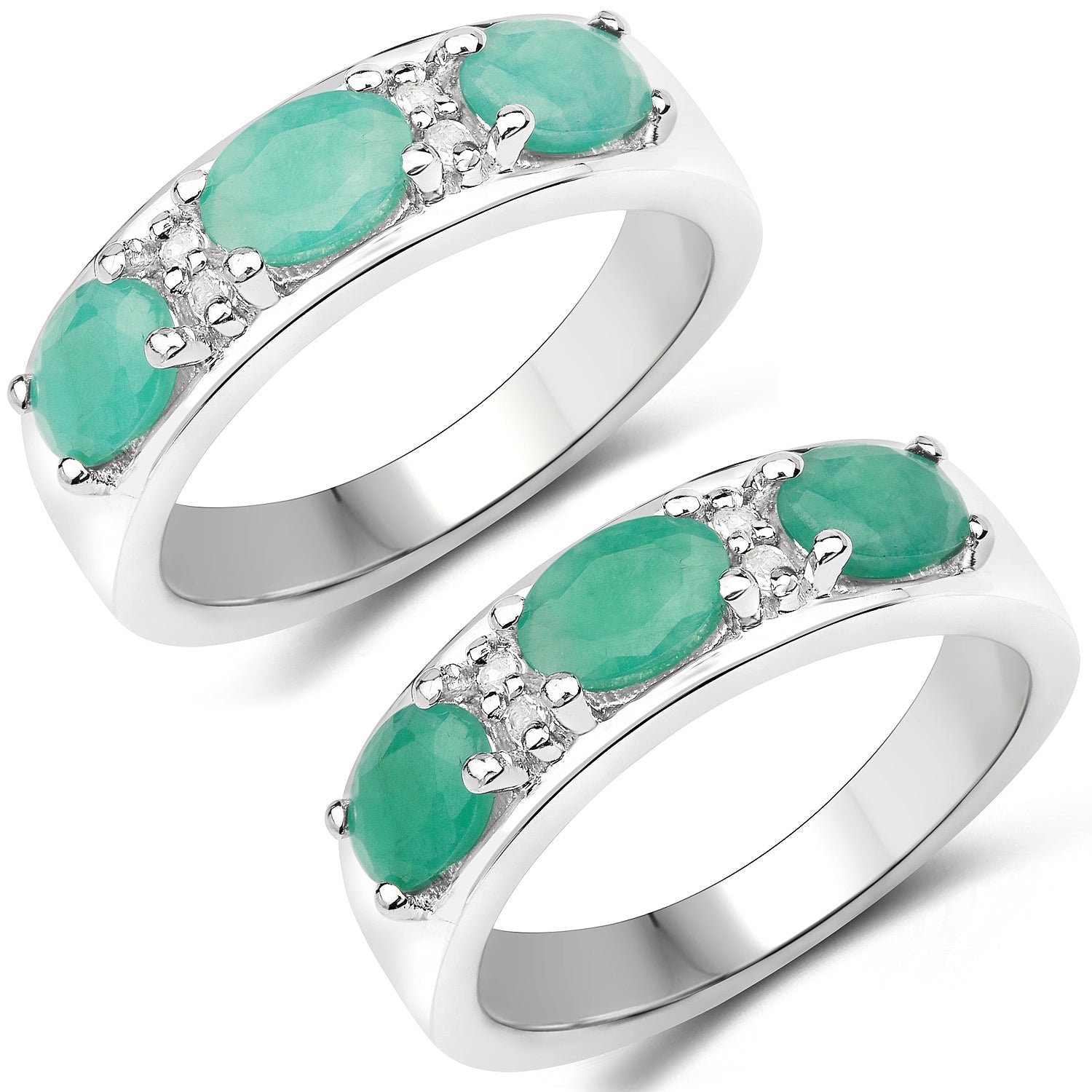 1.38 Carat Genuine Emerald and White Topaz .925 Sterling Silver Ring by Bids.com