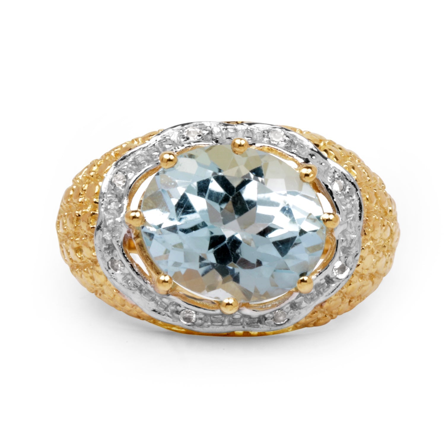 14K Yellow Gold Plated 5.27 Carat Genuine Blue Topaz &amp; White Topaz .925 Sterling Silver Ring  DestGlow