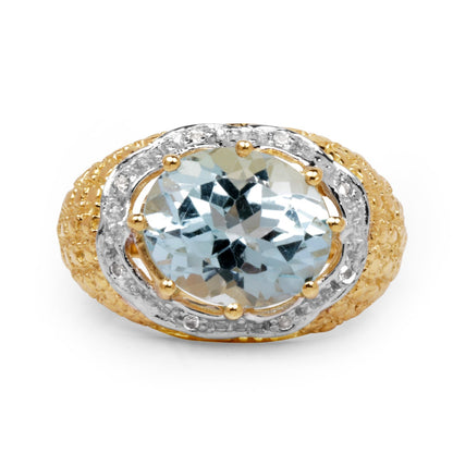 14K Yellow Gold Plated 5.27 Carat Genuine Blue Topaz &amp; White Topaz .925 Sterling Silver Ring  DestGlow