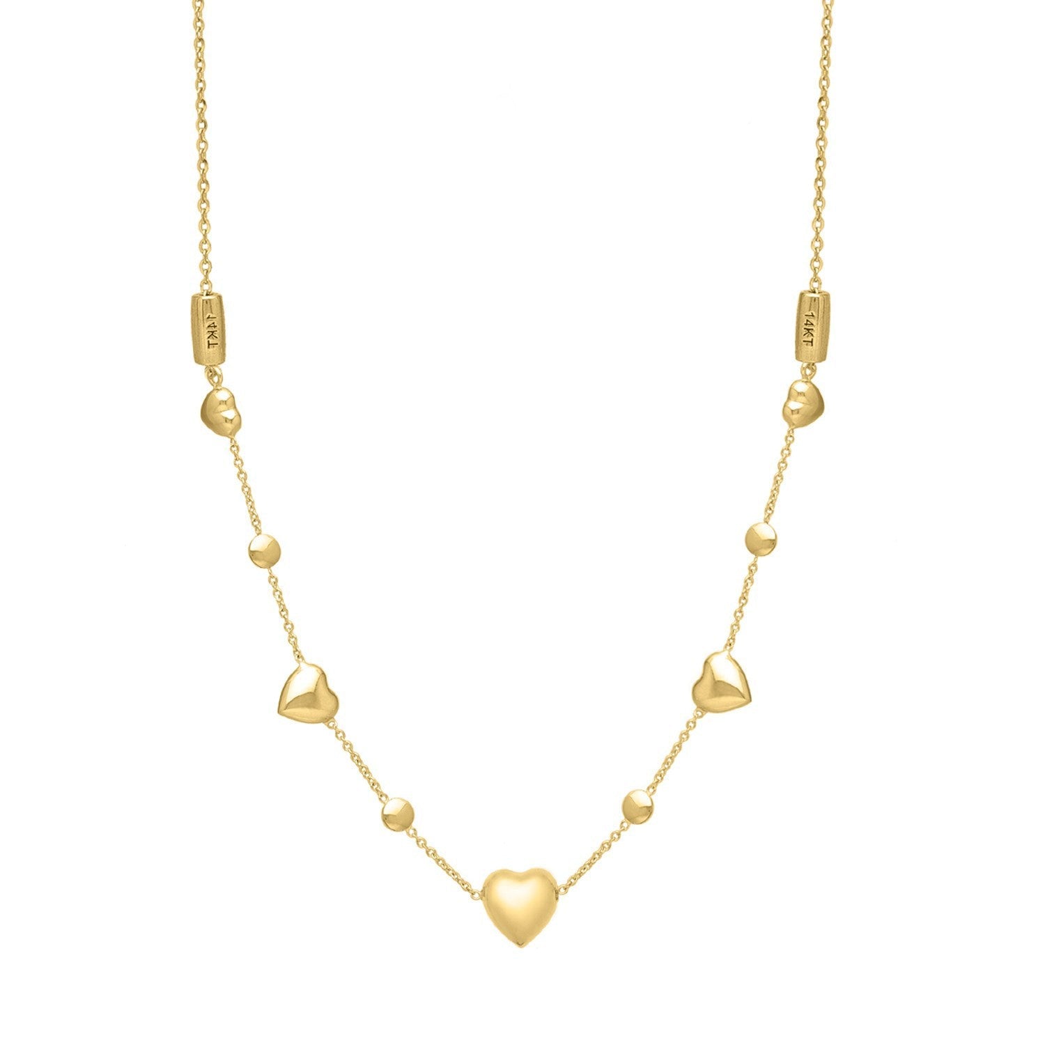 14k Yellow Gold Puff Heart Adjustable Necklace by Bids.com