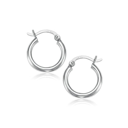 14k White Gold Polished Hoop Earrings (15 mm)  DestGlow