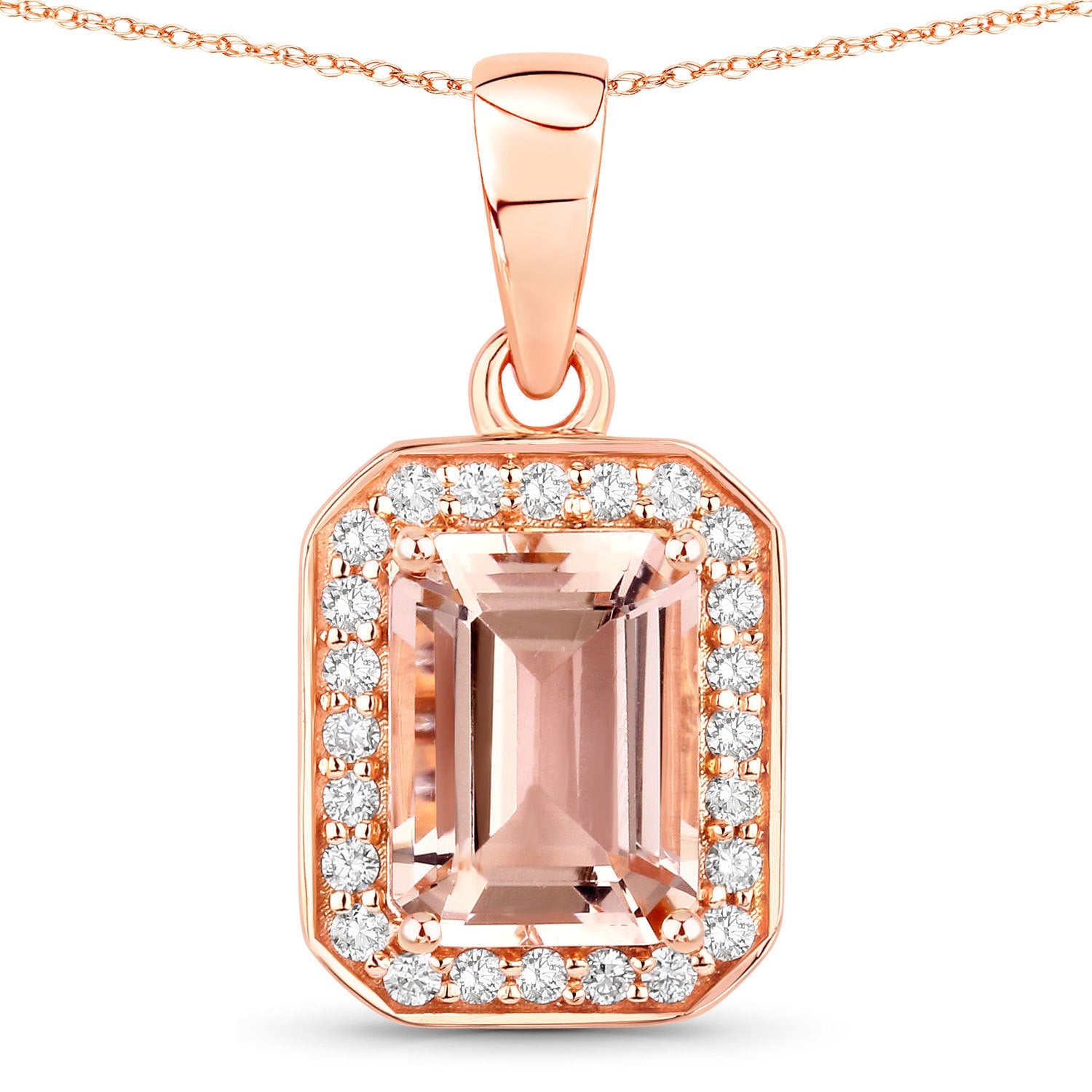 1.51 Carat Genuine Morganite and White Diamond 14K Rose Gold Pendant by Bids.com