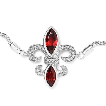 .925 Sterling Silver Marquise Garnet and Diamond Accent Lariat 4â€-10â€ Fleur De Lis Adjustable Bolo Bracelet (H-I Color, SI1-SI2 Clarity) by Bids.com
