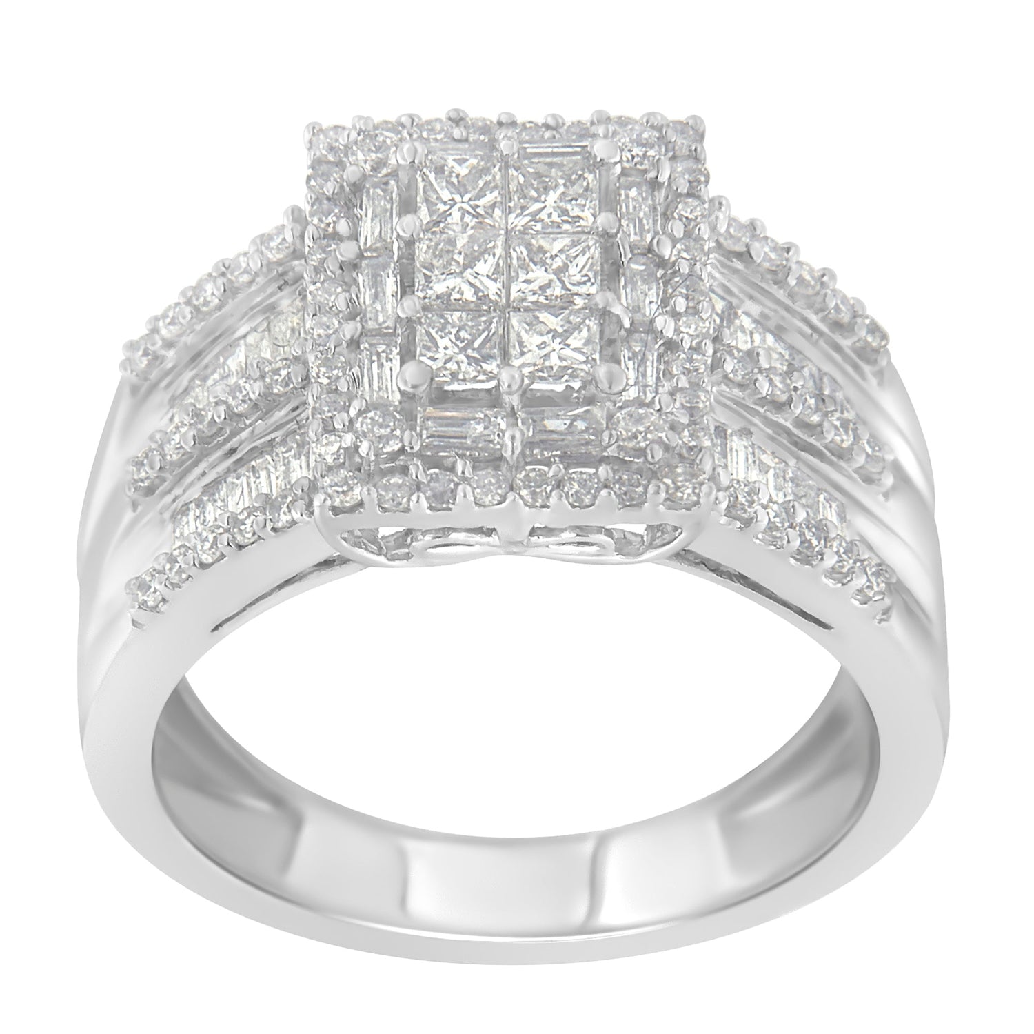 10K White Gold Diamond Cluster Ring (1 cttw, H-I Color, I1-I2 Clarity) by Bids.com