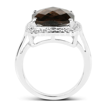 3.96 Carat Genuine Smoky Quartz .925 Sterling Silver Ring  DestGlow