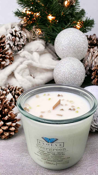 Rocks Candle - Evergreen (Wood Wick Peridot &amp; Smoky Quartz Gemstone Soy Candle)