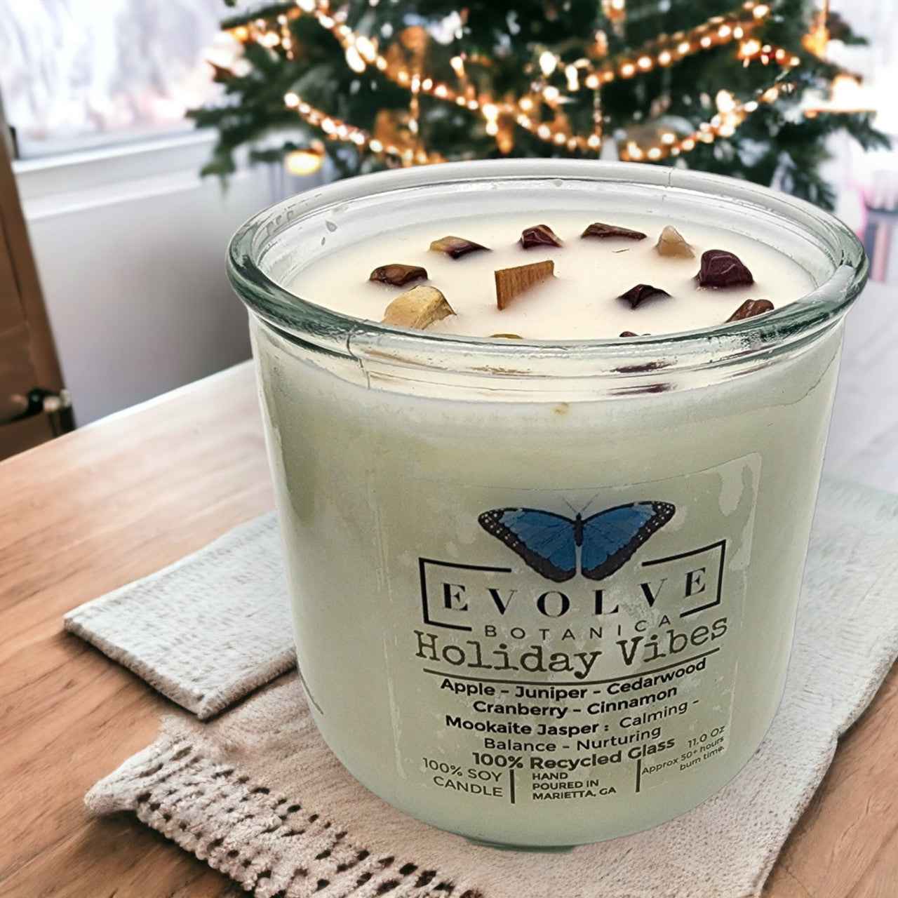 Rocks Candle - Holiday Vibes (Wood Wick Mookaite Gemstone Soy Candle)