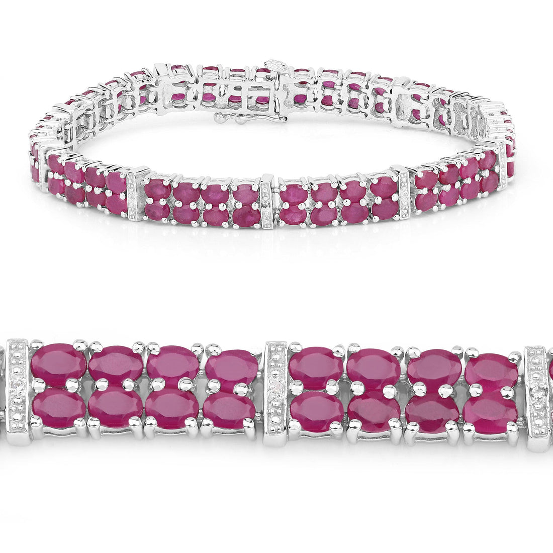 17.65 Carat Glass Filled Ruby and White Topaz .925 Sterling Silver Bracelet by Bids.com