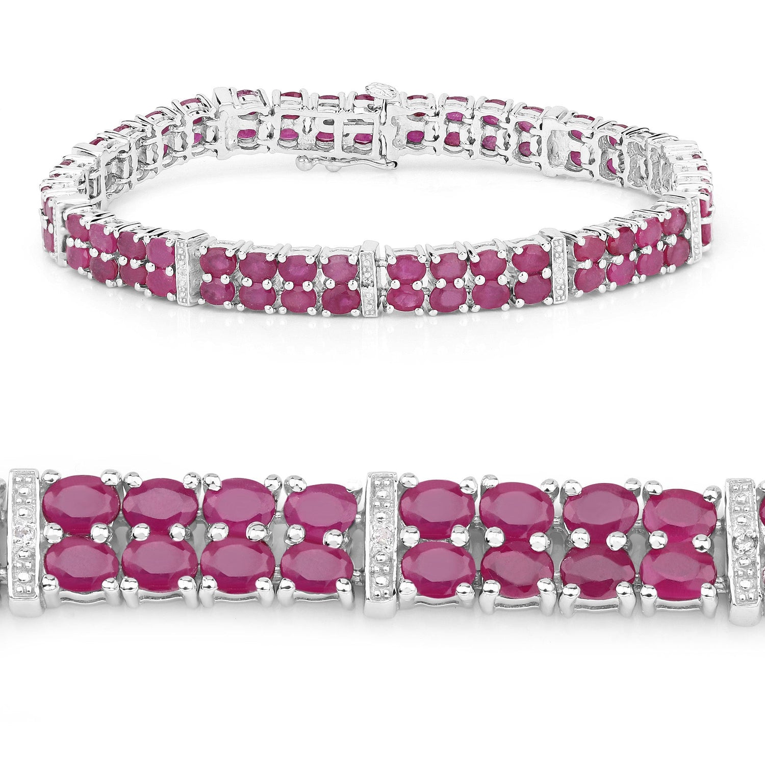 17.65 Carat Glass Filled Ruby and White Topaz .925 Sterling Silver Bracelet by Bids.com