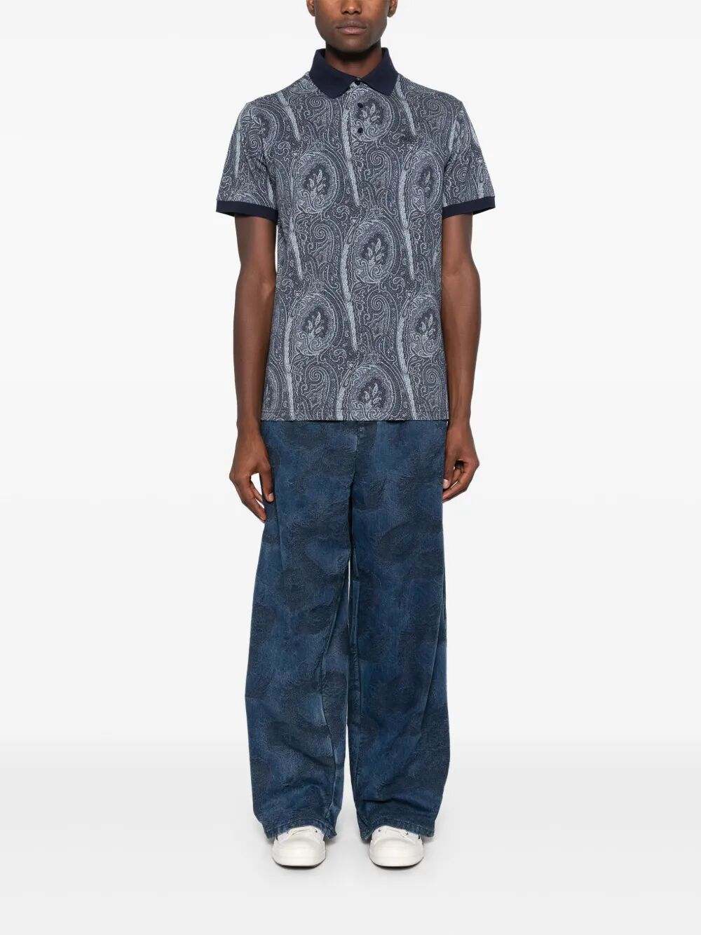 Etro Men All-Over Foliage Cotton Polo Shirt by Luosophy