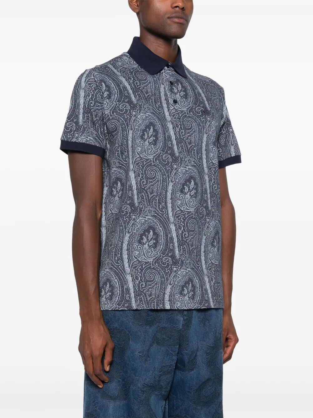 Etro Men All-Over Foliage Cotton Polo Shirt by Luosophy