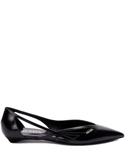 Prada Women Brushed Leather Cut-Out Ballerinas by Luosophy