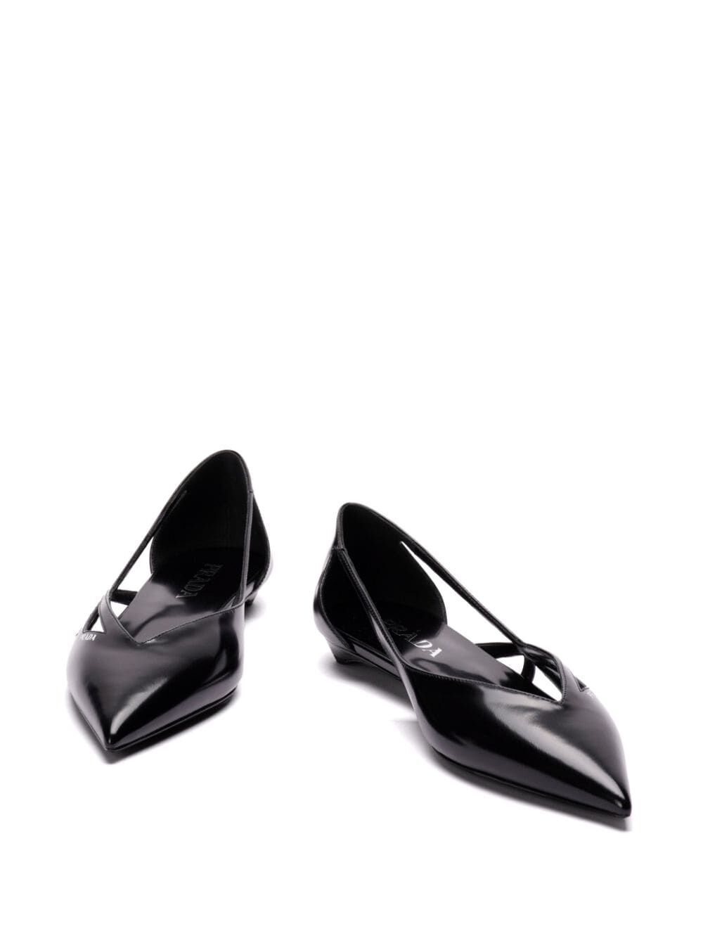 Prada Women Brushed Leather Cut-Out Ballerinas by Luosophy