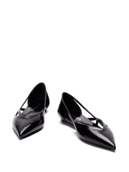 Prada Women Brushed Leather Cut-Out Ballerinas by Luosophy
