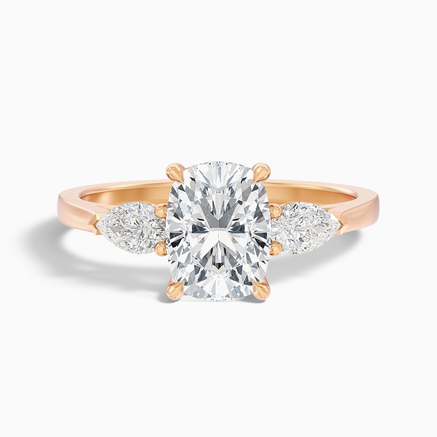 Haley 1.5 Carat Three Stone Ring with Pear Side Stones and an Elongated Cushion Moissanite Diamond in 925 Sterling Silver