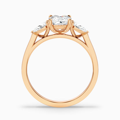 Haley 3.5 Carat Three Stone Ring with Pear Side Stones and an Elongated Cushion Moissanite Diamond in 10k Yellow Gold