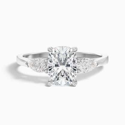 Haley 2.5 Carat Three Stone Ring with Pear Side Stones and an Elongated Cushion Moissanite Diamond in 925 Sterling Silver