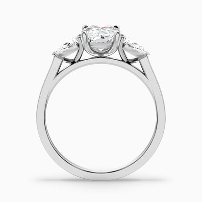 Haley 4 Carat Three Stone Ring with Pear Side Stones and an Elongated Cushion Moissanite Diamond in 10k Rose Gold