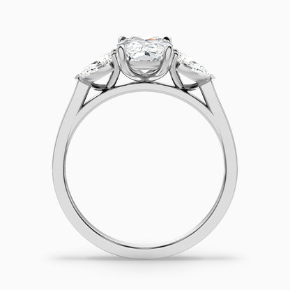 Haley 1.5 Carat Three Stone Ring with Pear Side Stones and an Elongated Cushion Moissanite Diamond in 925 Sterling Silver