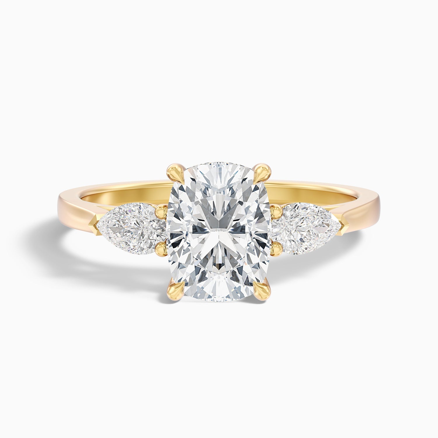 Haley 3.5 Carat Three Stone Ring with Pear Side Stones and an Elongated Cushion Moissanite Diamond in 925 Sterling Silver