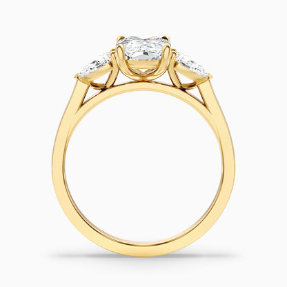 Haley 2.5 Carat Three Stone Ring with Pear Side Stones and an Elongated Cushion Moissanite Diamond in 10k Rose Gold