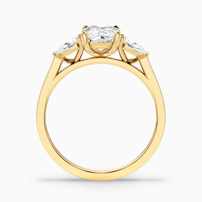 Haley 4 Carat Three Stone Ring with Pear Side Stones and an Elongated Cushion Lab Grown Diamond in 925 Sterling Silver