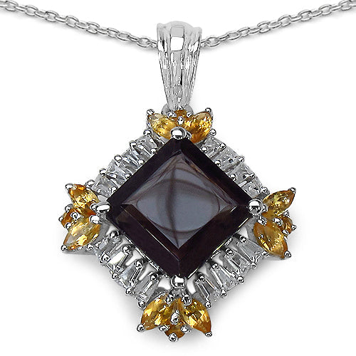 6.27 Carat Genuine Smoky Quartz, Citrine &amp; White Topaz .925 Sterling Silver Pendant by Bids.com