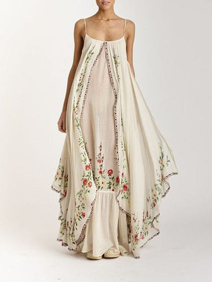 Spring Summer Women Clothing Strap Tube Top Printed Wide Hem Loose Dress Maxi Dress by Ragazza
